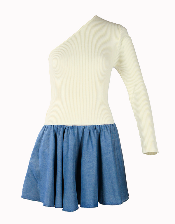 MOLTO CARINA KNIT MINI DENIM DRESS